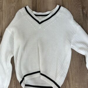SHEIN Black and White V-Neck Sweater